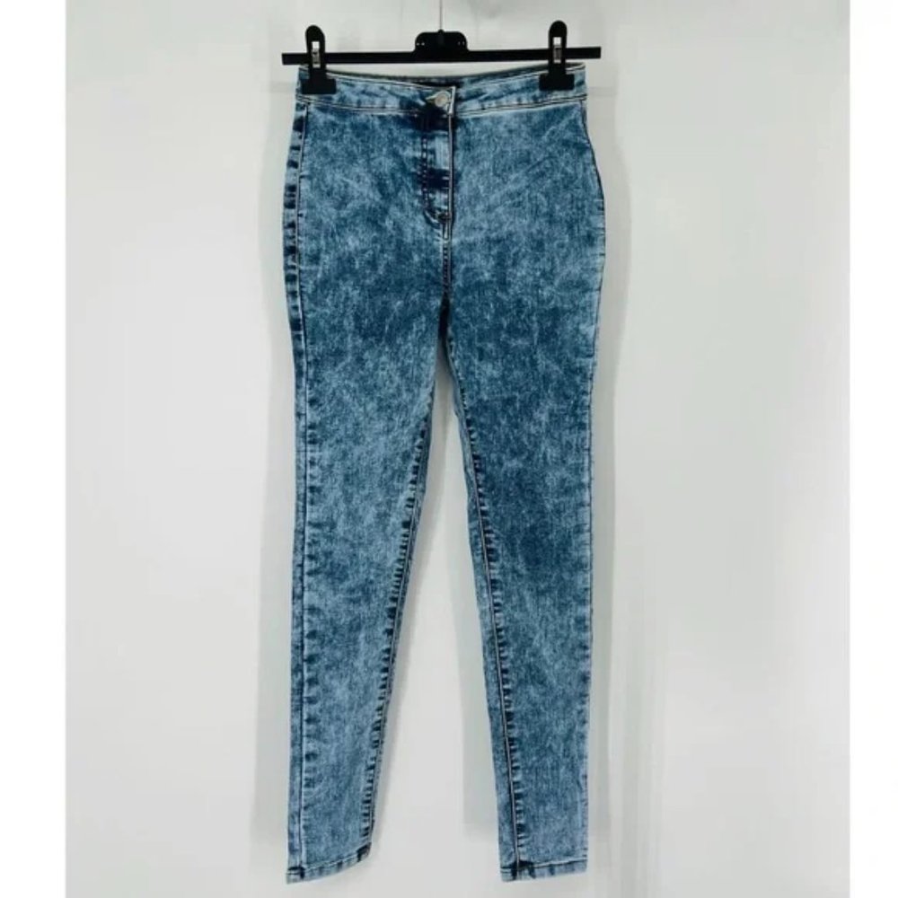 Blue Acid Wash High Waist Skinny Denim Jeggings Pants - Picture 7 of 12